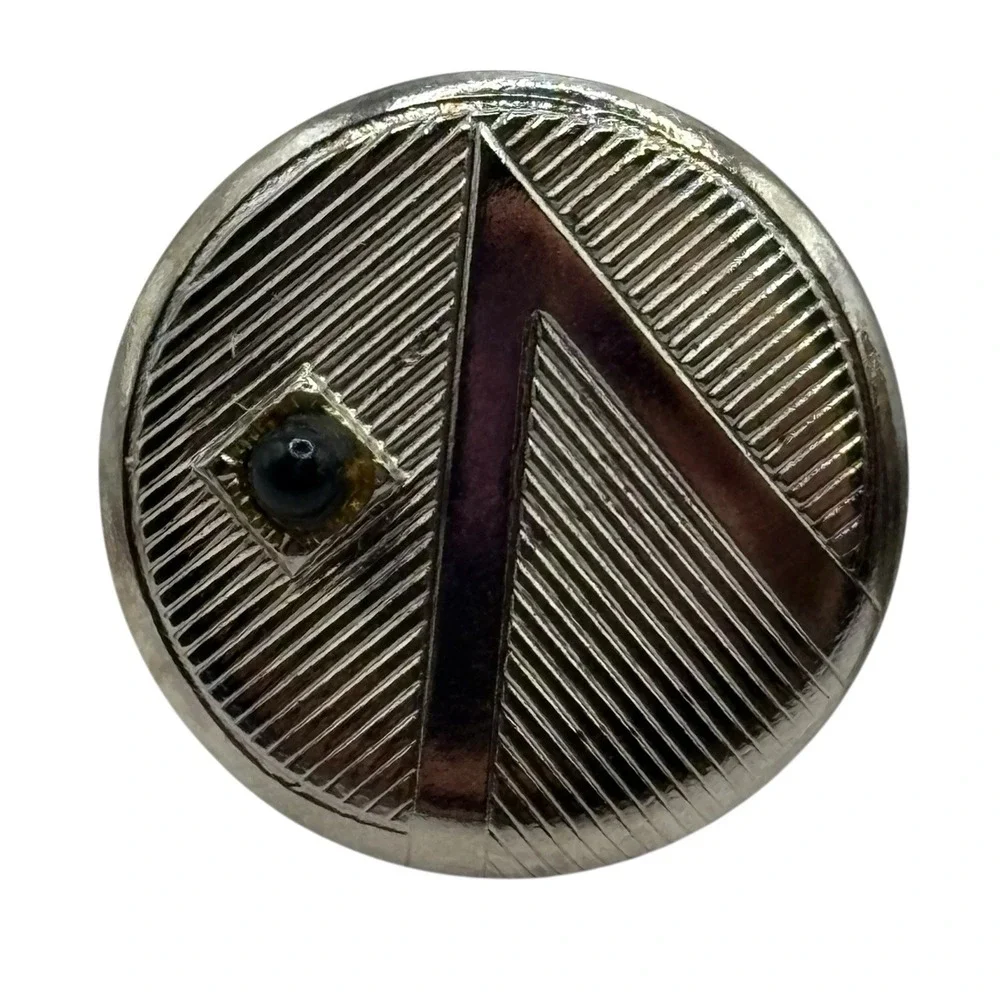 Vintage‎ Abstract Cufflinks Round Textured Silver Tone Tiny Black Bead Accent